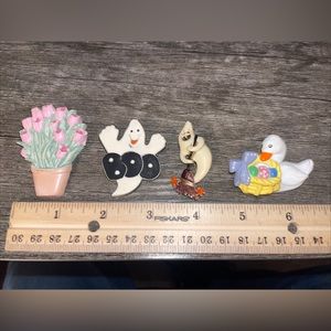 Vintage lot of 4 brooches. 2ghost tulips and duck